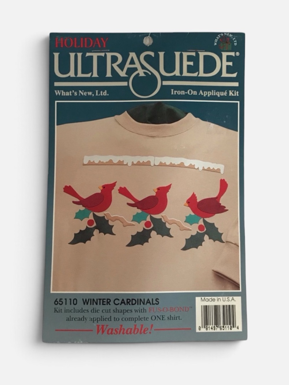 VTG UltraSuede Holiday Iron-On Appliqué Kit Winter Cardinals 65110